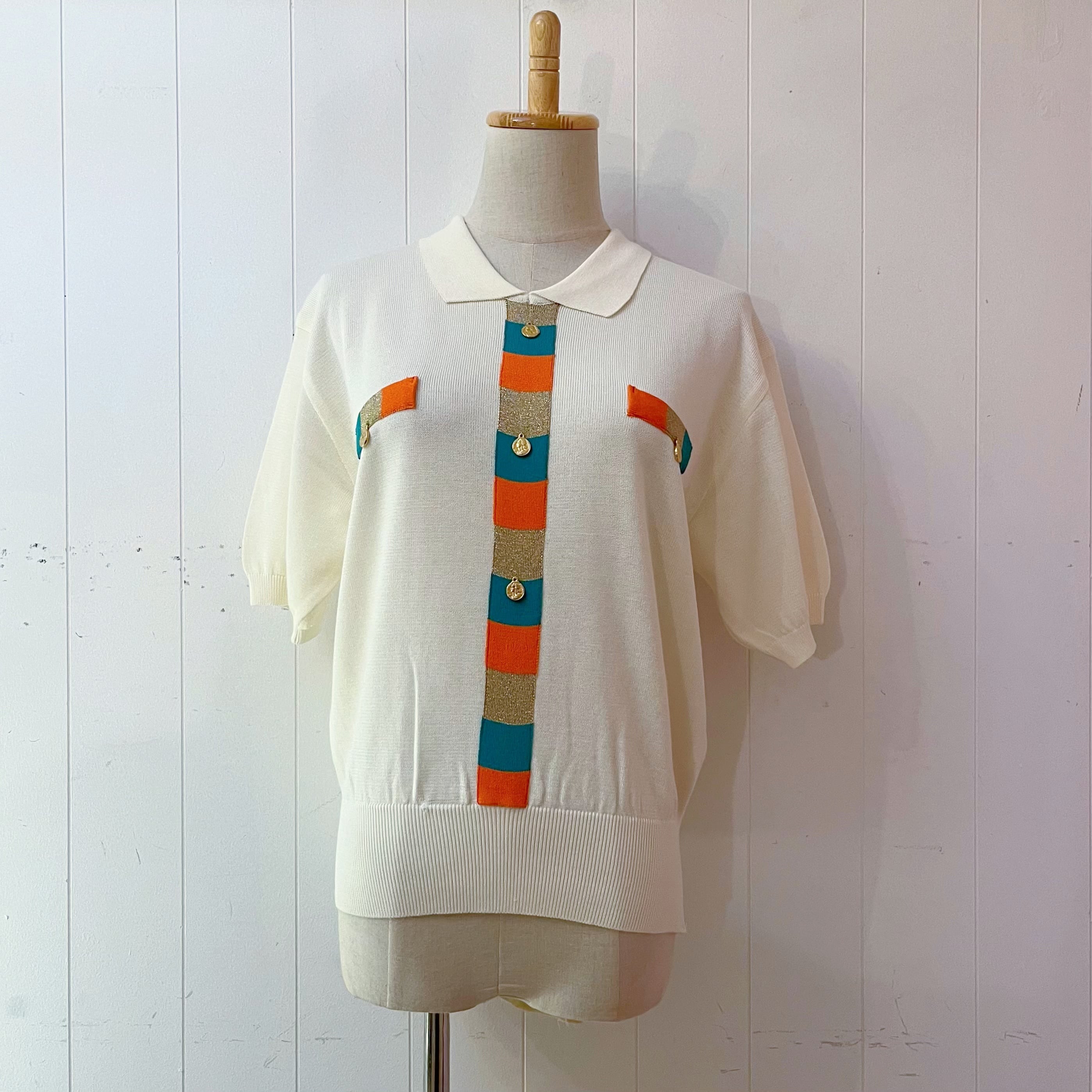 color block coin charm polo knit