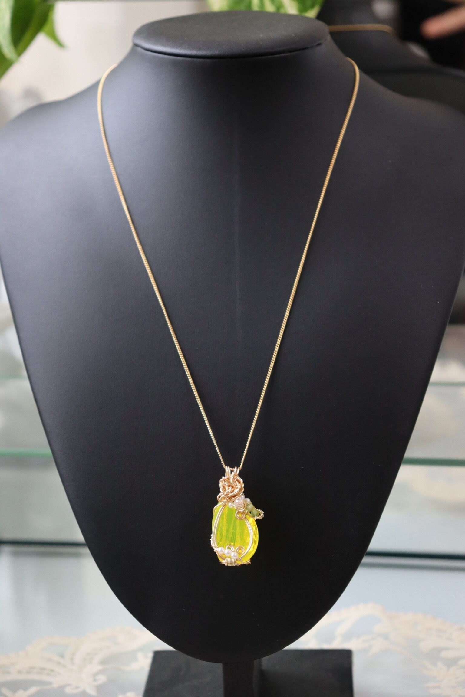 アンダラクリスタル/イエロー✧ワイヤージュエリーネックレス✧ペンダント