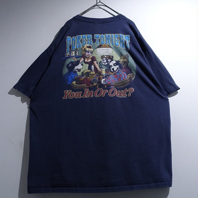 00s "BIG DOGS" Navy POKER TONIGHT Print T-shirt