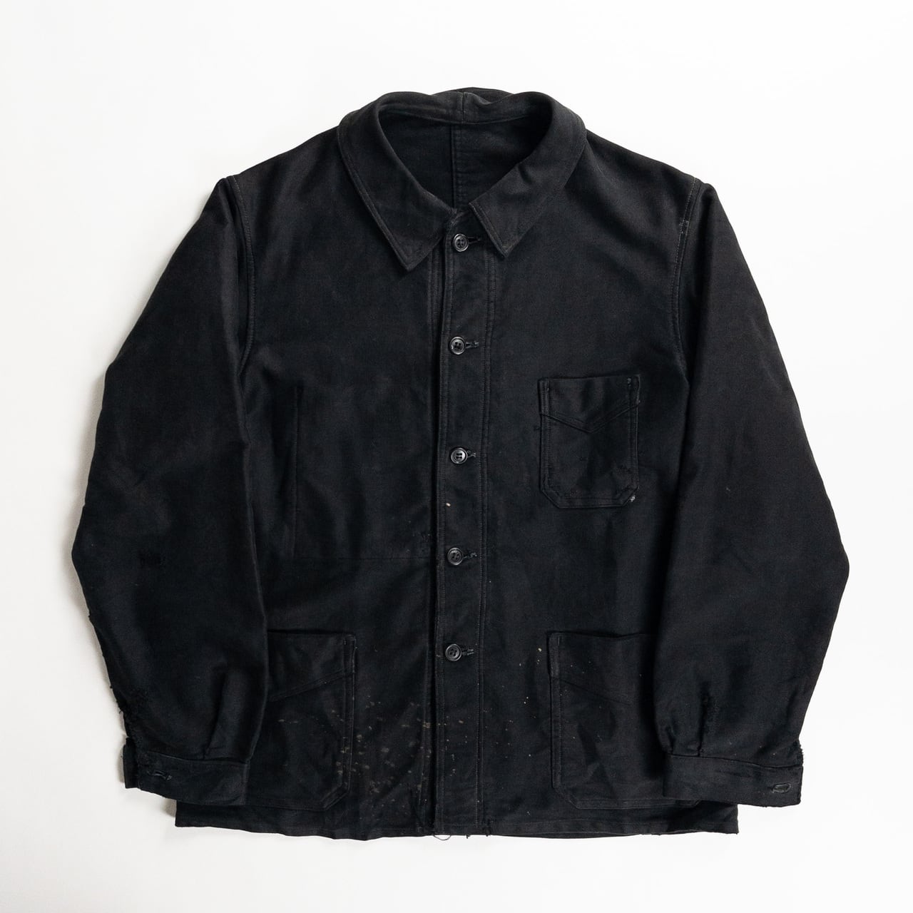 1940s "COMBET" French Black Moleskin Work Jacket with V Pockets