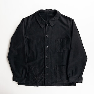1940s "COMBET" French Black Moleskin Work Jacket with V Pockets