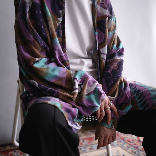 poison color art pattern loose rayon shirt