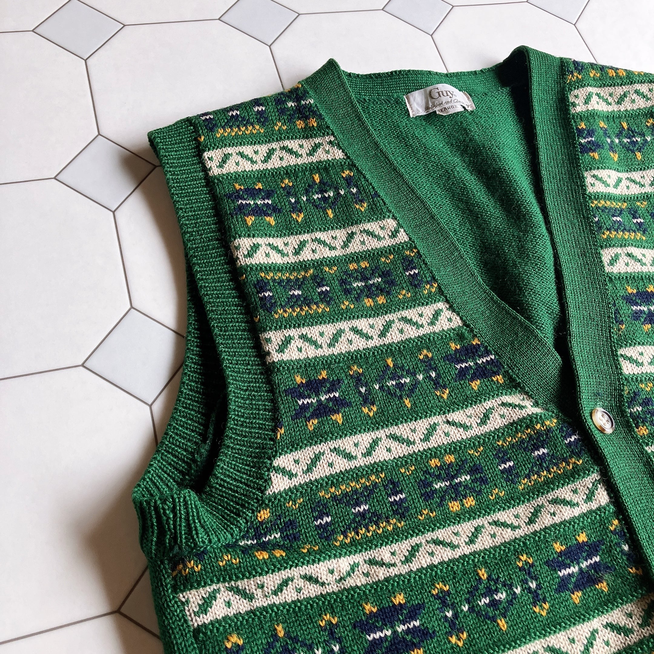 古着 ビンテージ 80s ニット ベスト ザックリ 花柄 模様 デッドストック 古着 ビンテージ 80s ニット ベスト ザックリ 花柄 模様 デッドストック