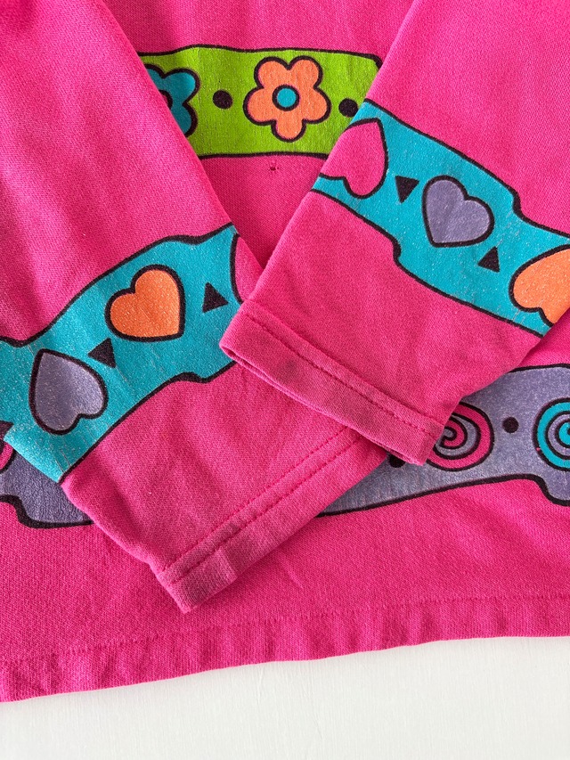 【7-8T・vintage】Heart &floralスウェットtee