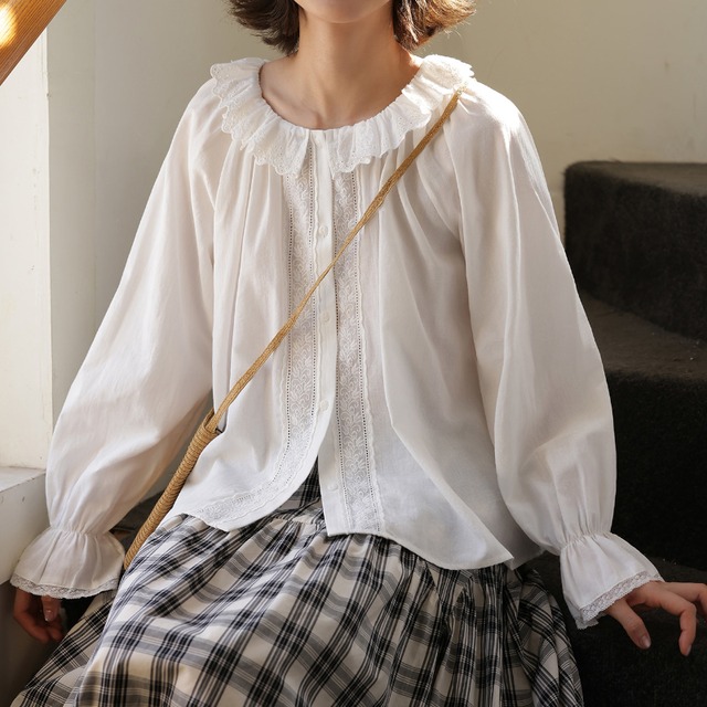 レースデザイン長袖シャツ　M2048