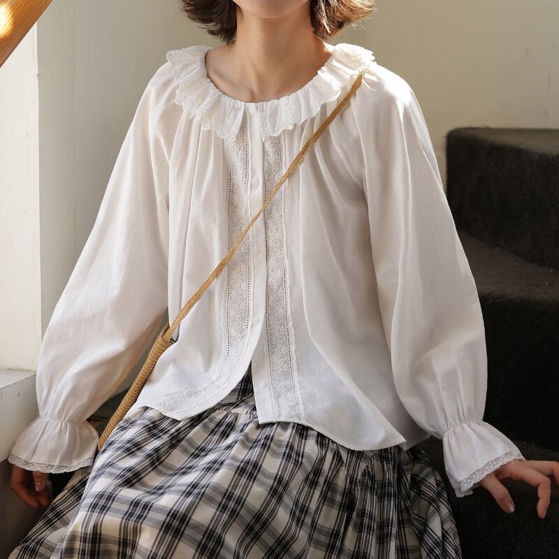 レースデザイン長袖シャツ M2048