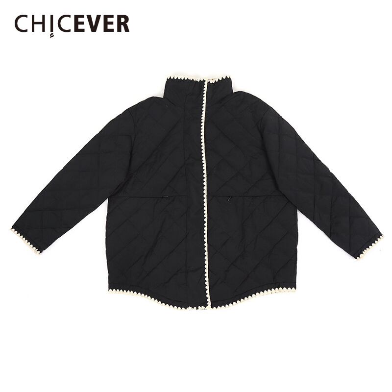 CHICEVERブラックパーカス女性スタンドカラー長袖ルーズオーバーサイズコットンライナーコート2021冬服 ロング ウィンター 冬物 6base522020106336