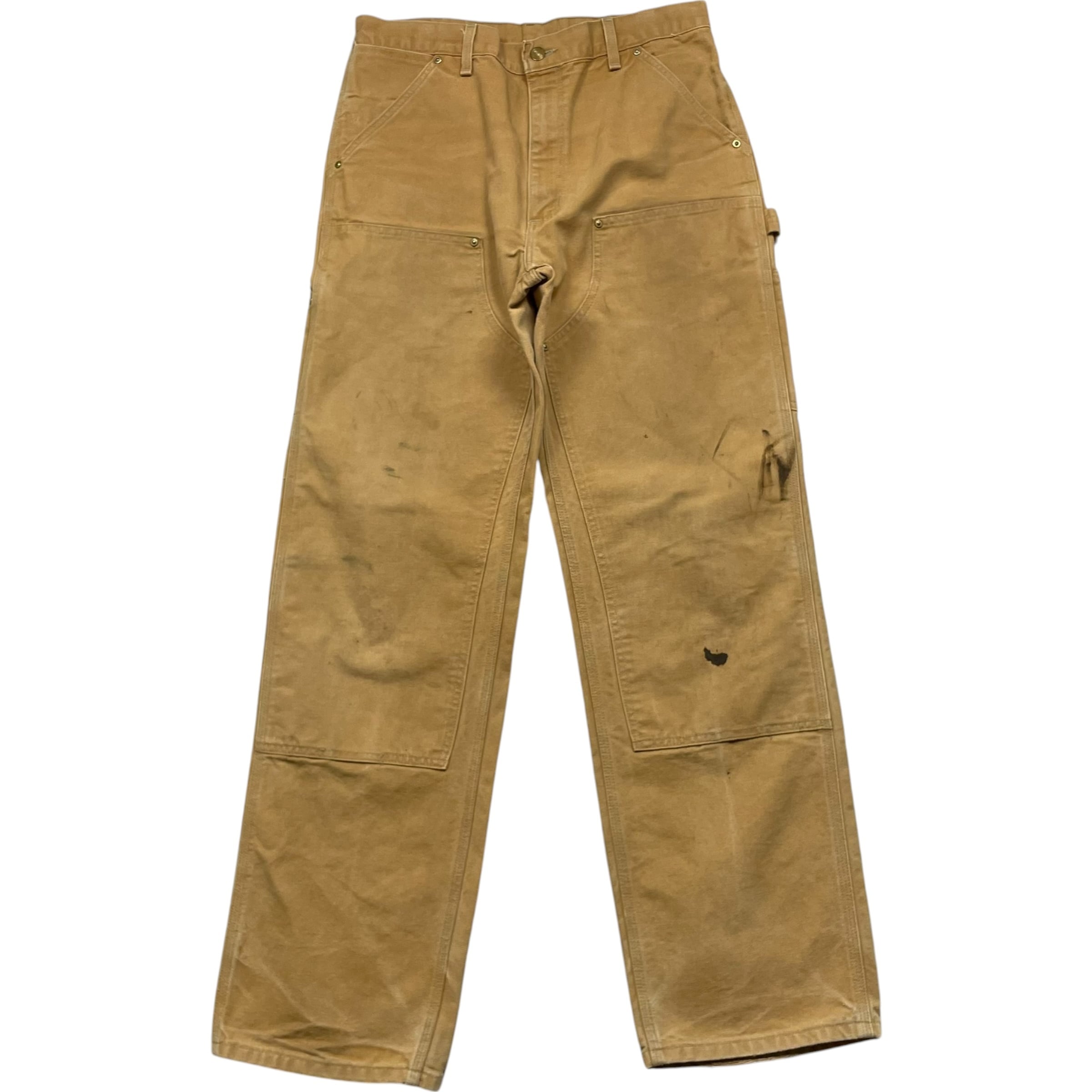 《実寸W33L32》Carhartt カーハート ワークパンツ ペインターパンツ ペイント フェード ダメージ ベージュ no.10398