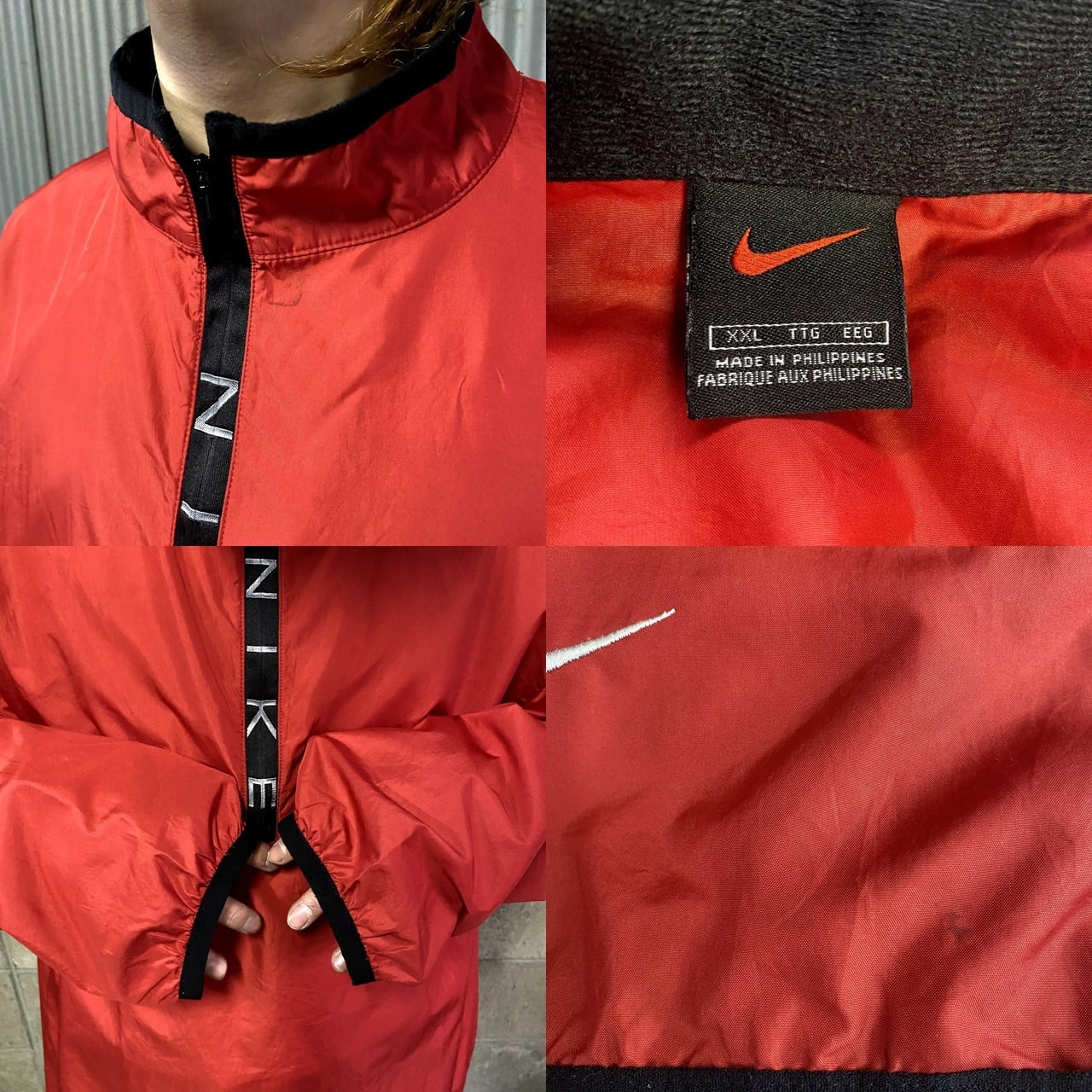 90年代 ナイキ ハーフジップ プルオーバー ナイロンナイロンジャケット メンズXXL 古着 ビッグサイズ 90S NIKE ビンテージ ヴィンテージ  レッド 赤色 大きいサイズ 【ナイロンジャケット】【VTG】【AL20】【CS2301-30】【3anniv】 | cave