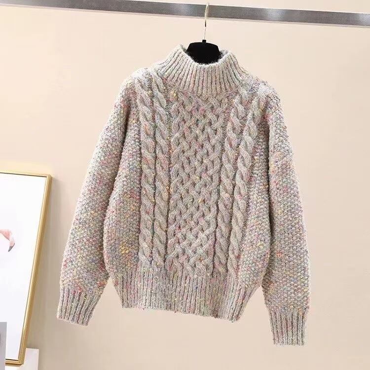 スタンドネックケーブル編ニット ミックス糸使用　　AJ11009-2715