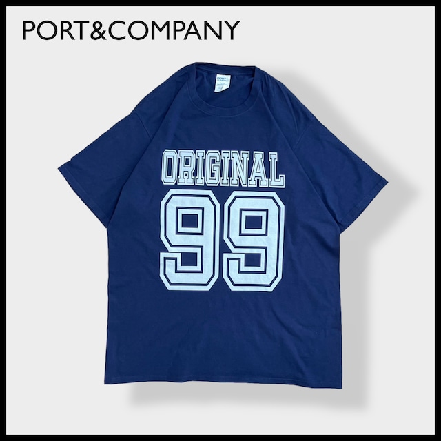 【PORT&COMPANY】99 ナンバリング プリント 半袖 Tシャツ L ネイビー アメカジ us古着