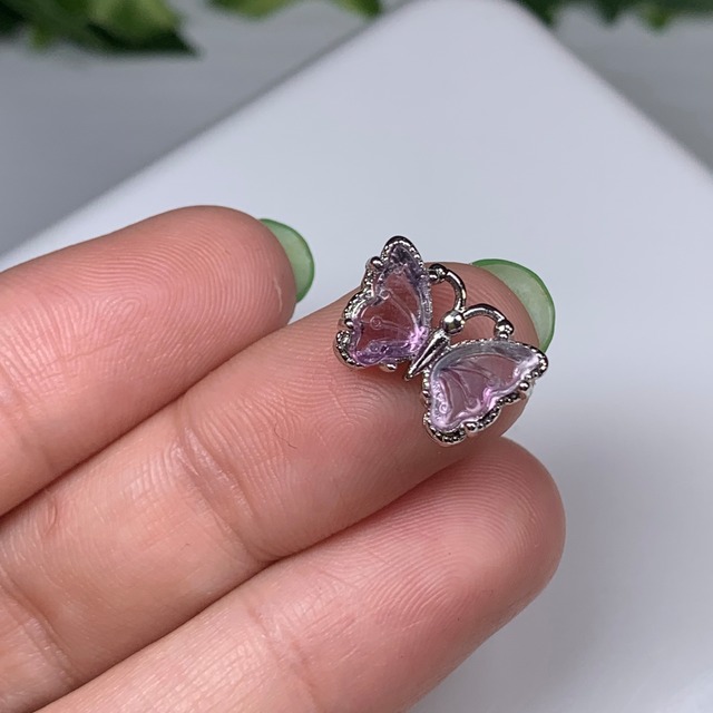 8.フローライト蝶々・貫通穴☆パーツ