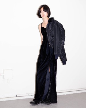 1990s front slit velvet camisole dress