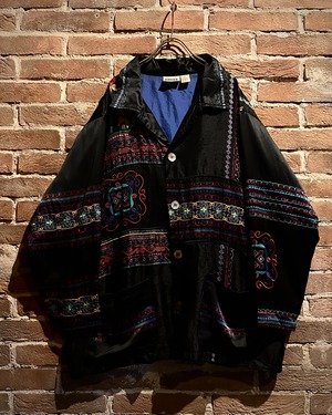 【Caka act3】“CHICO’S” Jacquard Switching × Embroidery Vintage Silk Jacket