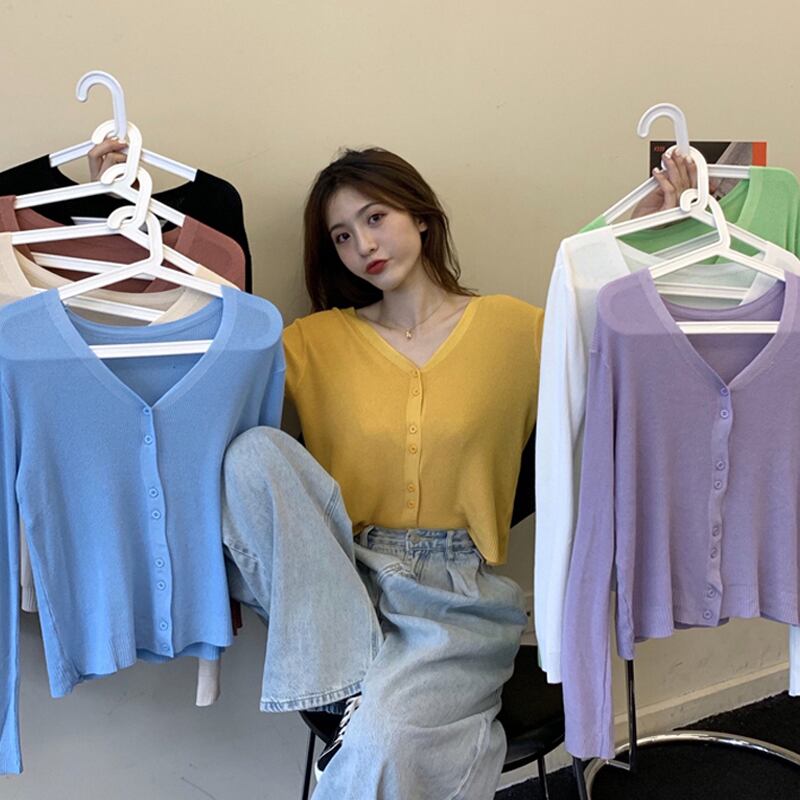 カーディガンジャケット スプリングスタイルセーター レディース薄手ルーズVネックシャツ トップス ロング 春物 試着室19008085446