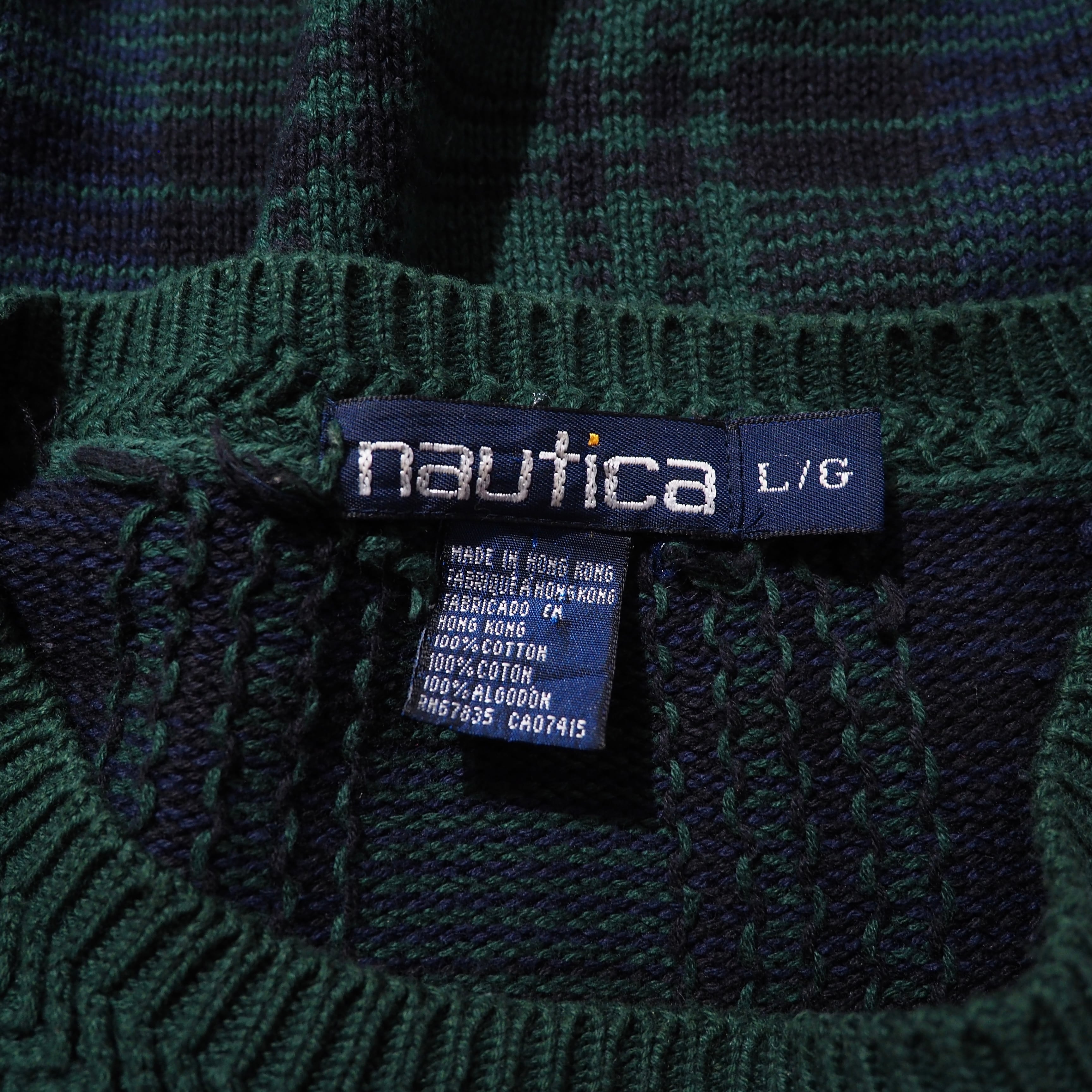 1990s " Nautica " Green check × Love Rhombus vintage loose knit