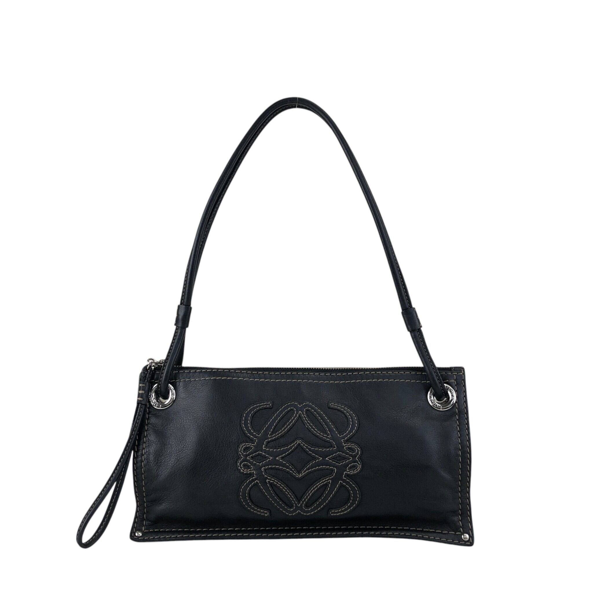 LOEWE ロエベ ショルダーバッグ ブラック アナグラム ステッチ レザー