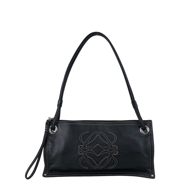 LOEWE ロエベ ショルダーバッグ ブラック アナグラム ステッチ レザー vintage ヴィンテージ オールド ugpzsh