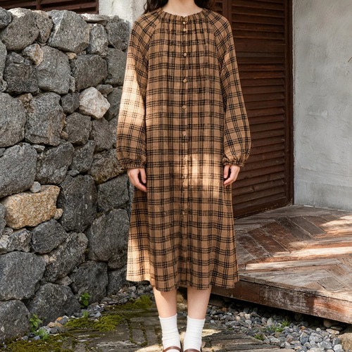コットンチェック柄シャツワンピ ・12337