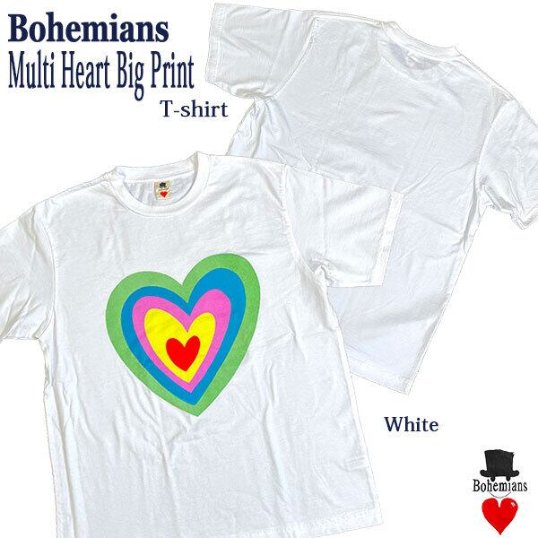 MULTI HEART BIG PRINT T-SHIRTS Sサイズ WHITE マルチハートビッグプリントTシャツ S ホワイト BOHEMIANS ボヘミアンズ 日本製