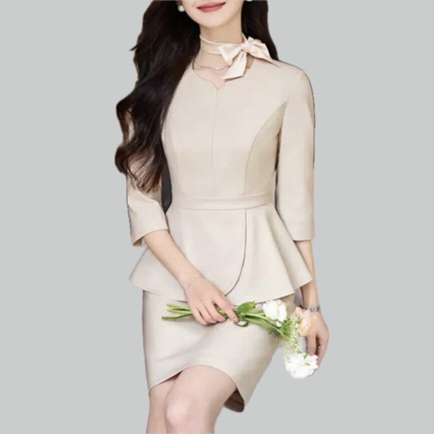 Slit neck peplum jacket and skirt suit setup 00074