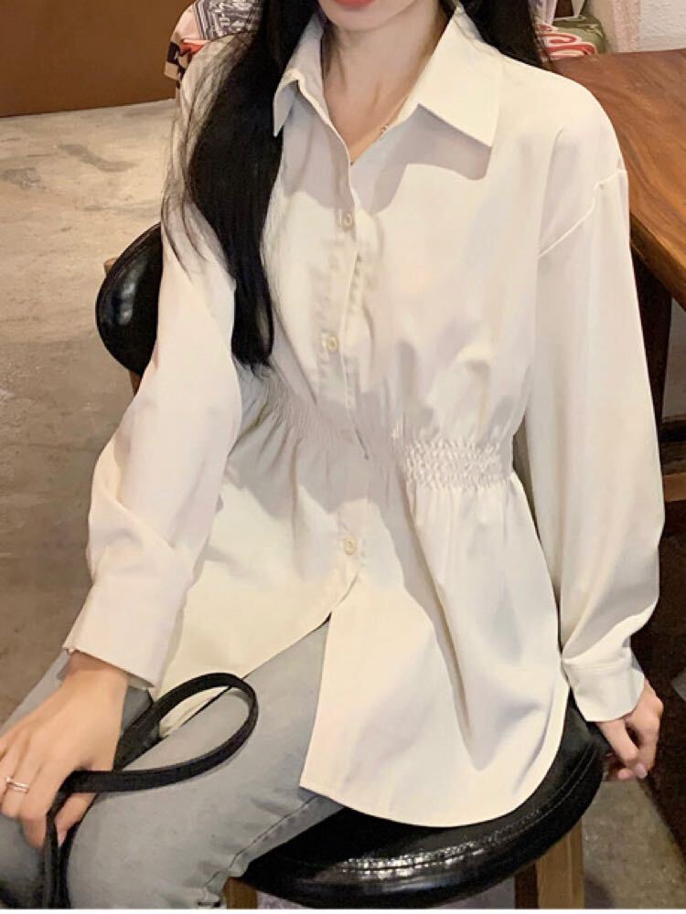 気取らない大人のお洒落スタイル ウエストシャーリングブラウス 長袖 お洒落 着回し 細見え 大人可愛い 上品 きれいめ カジュアル オフィス 大きいサイズ 韓国 CH9612