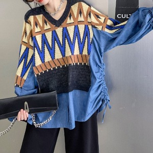 Patchwork Denim Knitting Sweater / パッチワーク デニム ニット セーター