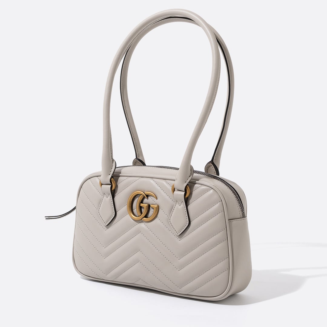 GUCCI GGマーモント スモール トップハンドルバッグ ライトグレー