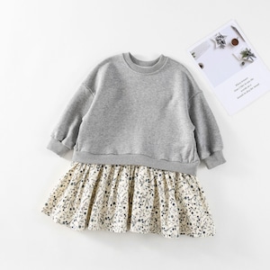 春韓国風フェイクレイヤードトレーナーワンピース