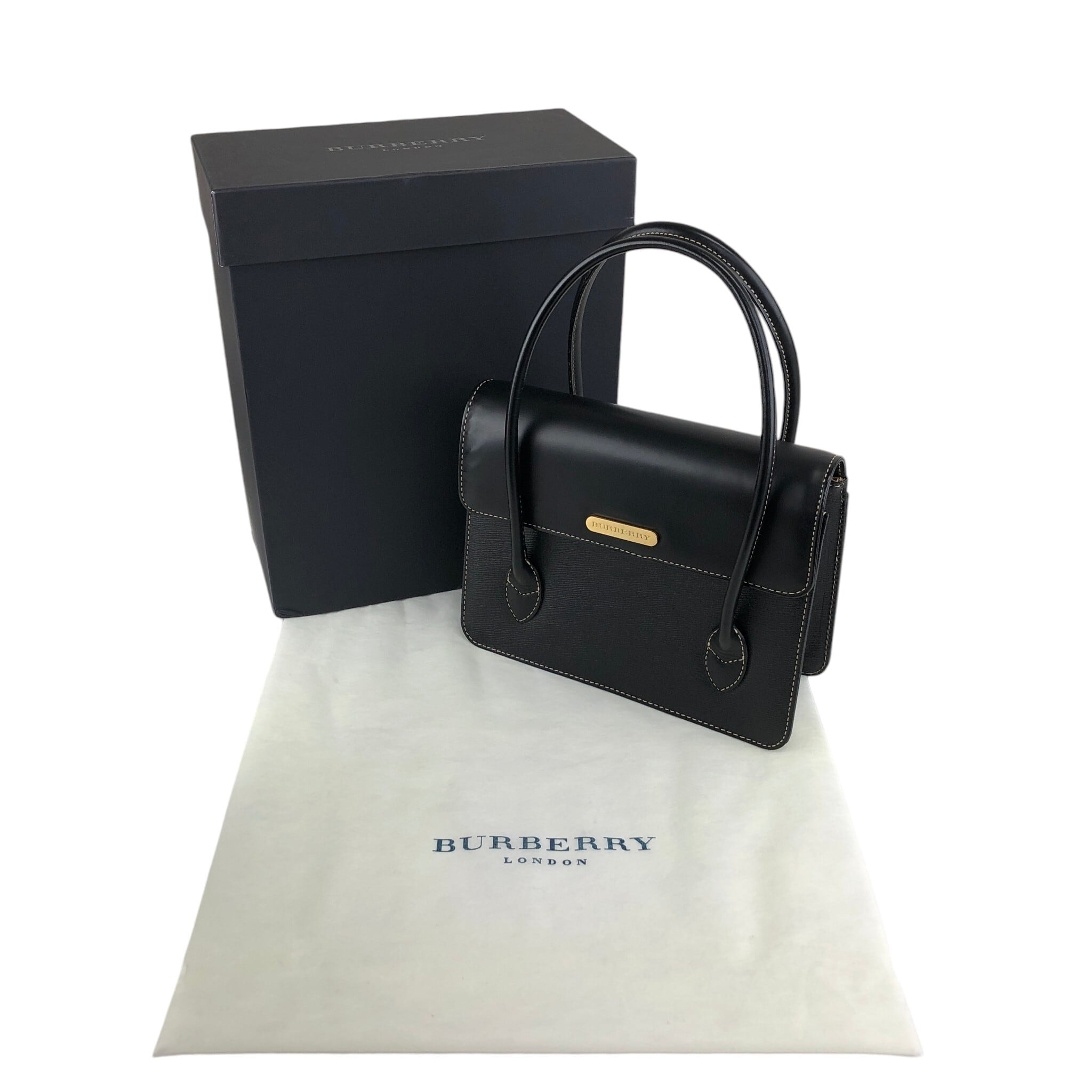 BURBERRY バーバリー ハンドバッグ ブラック ロゴ レザー コンビレザー