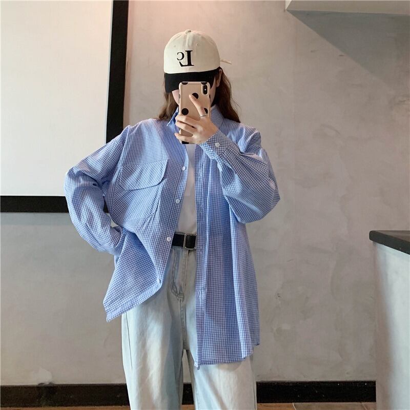 スプリングシャツ レディースルーズ薄手格子柄ジャケット ロング 春物 YY-ファッション25838639215
