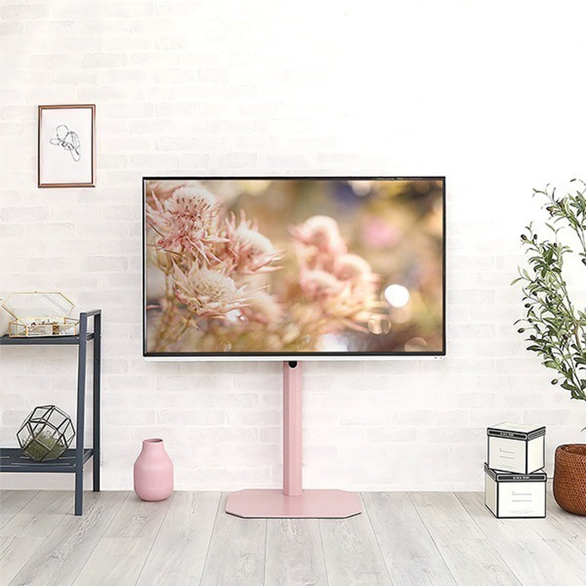 八角壁寄せテレビスタンド ロータイプ 大人かわいい インテリア 32から65インチ ワイドスイング