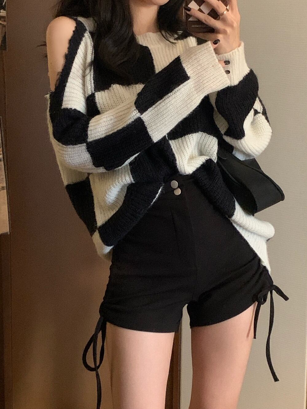 ルーズセーター ジャケット オータムスタイルニットトップス ロング かわいい 秋物 オフショルダー モンロー71333343272