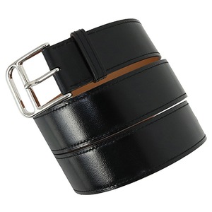 Used HERMES エルメス ベルト ロマン 35 ノワール ナチュラル ボックスカーフ シルバー金具 90cm 超美品
