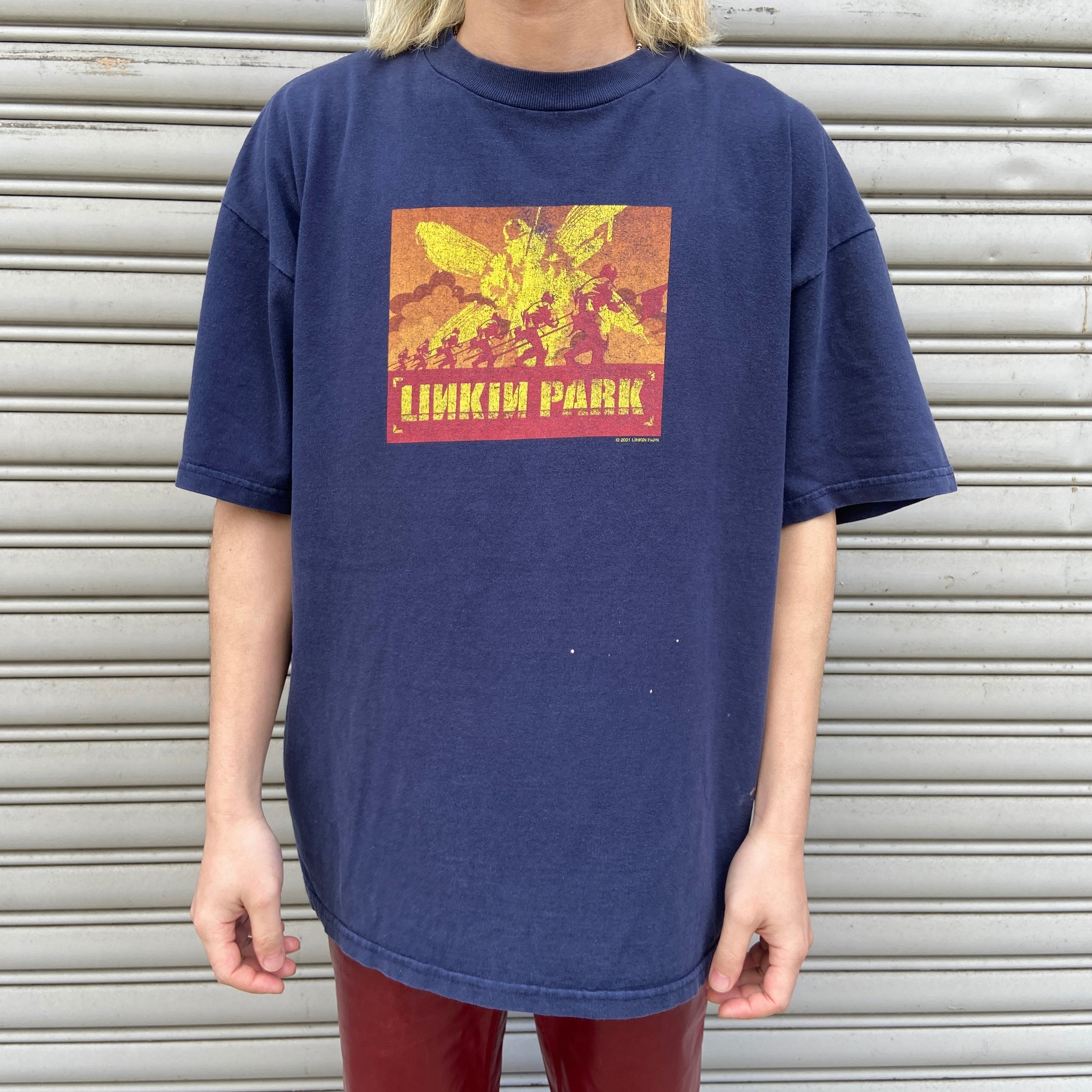 00s リンキンパーク ハイブリッドセオリー バンドTシャツ バンT 紺 XL