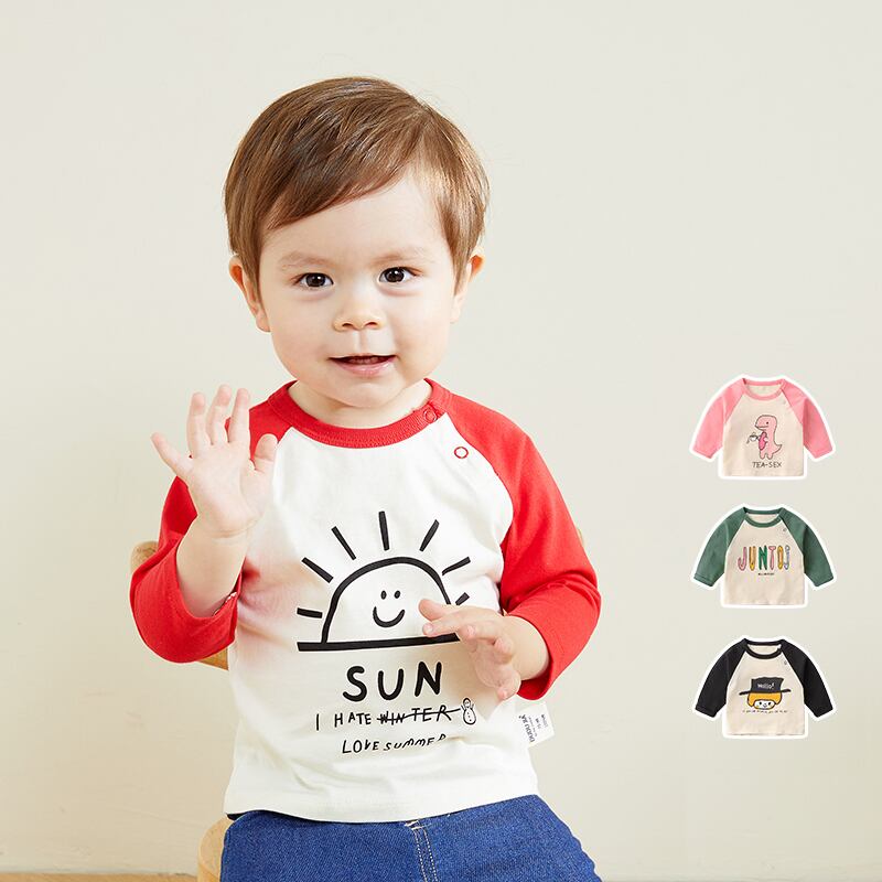 ベビーコットンヒットカラーTシャツと子供たち2020新しいTシャツベビーエインスタイルトップスボーイズ秋ボトムシャツ Duduベイビー52339873156