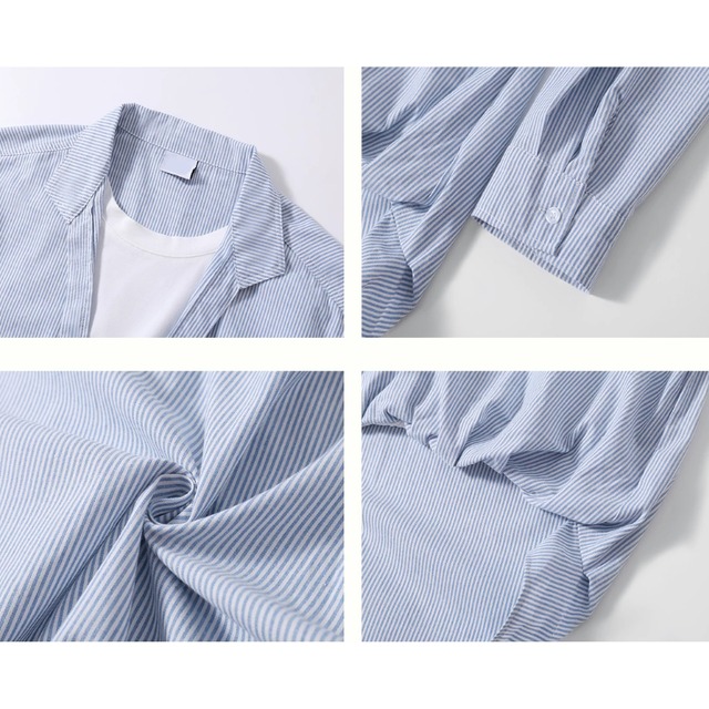 striped deep-V layered shirt　ストライプディープVレイヤードシャツ　J2163