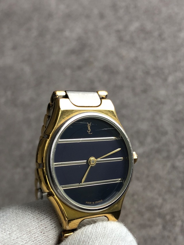 Yves Saint Laurent イヴ・サンローラン 腕時計 シルバー×ブラック YSL ステンレススチール ボーダー vintage ヴィンテージ オールド as4e87