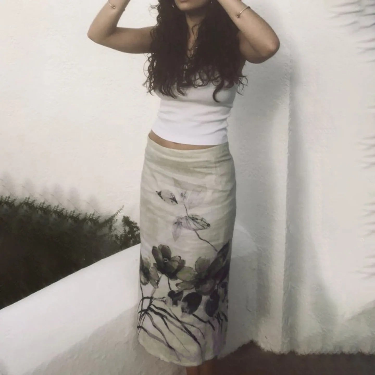 Sweetown レトロ中国風蓮柄ラップアラウンドスカートスリムロングドレスローウエストデザインポリエステルとスパンデックスブレンド