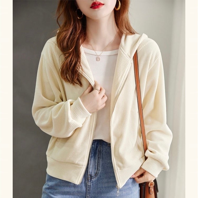 トップス カーディガン ミディアム丈 袖あり 長袖 襟なし フード付き 前開き 透け感 シースルー 綿 薄手 かわいい 大人可愛い シンプル カジュアル おしゃれ アジアン エスニック エキゾチック 無地 春 夏 秋 10代 20代 30代 レディース 女性用 通勤 デート お出かけ 種類40：画像2/M トップス カーディガン ミディアム丈 袖あり 長袖 襟
