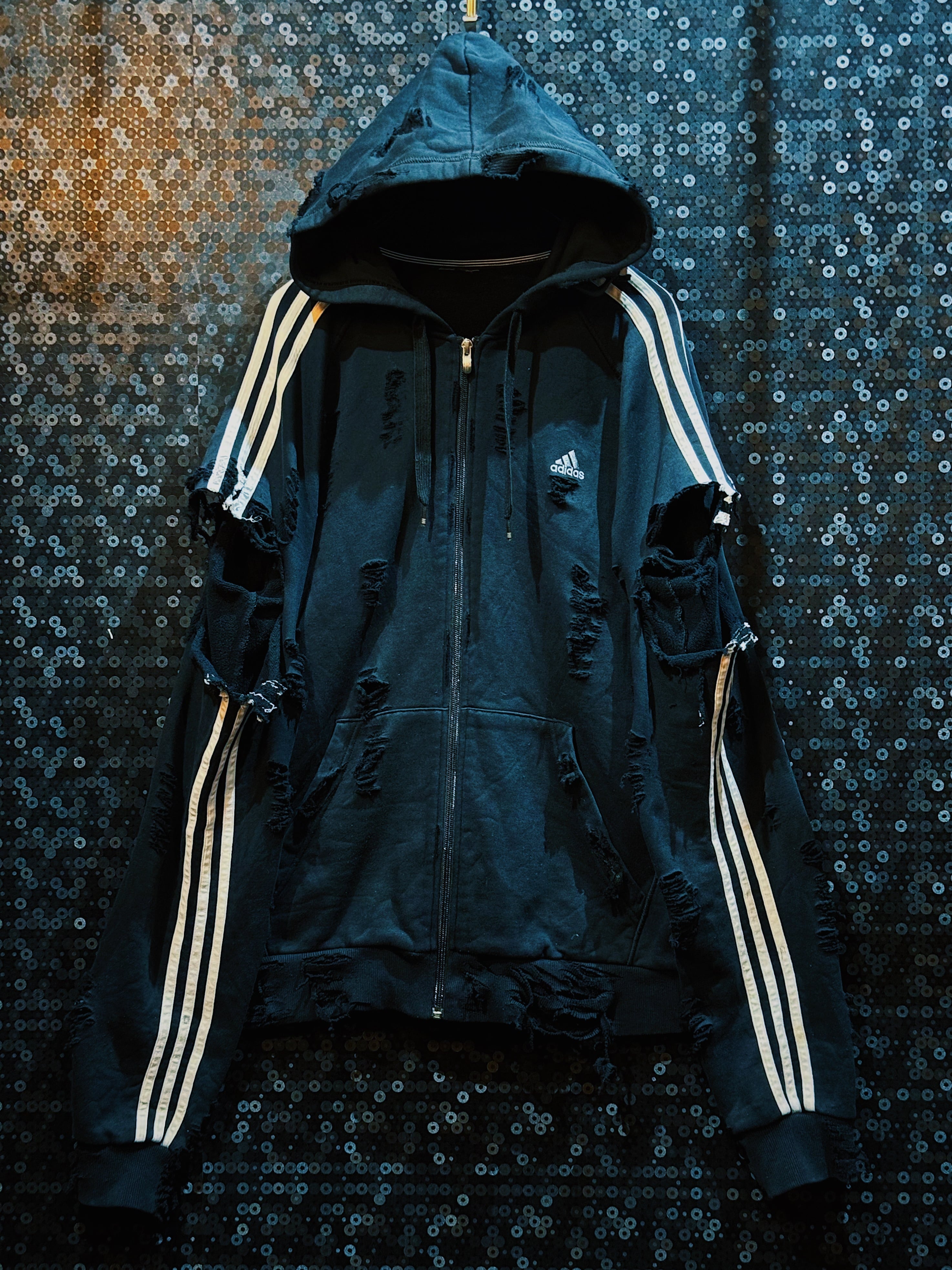 【ÆIEM】original"boro"remake adidas performance logo three stripe full zip hoodie