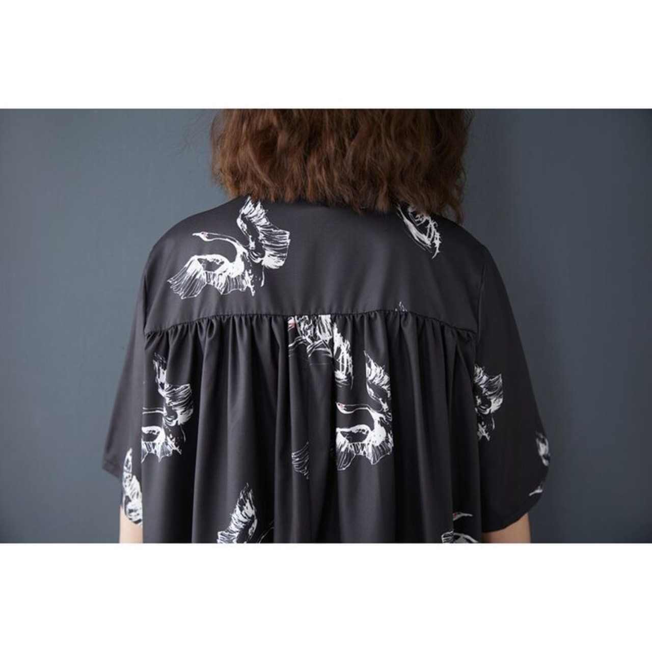 鶴柄 モノトーン ワンピース 30190