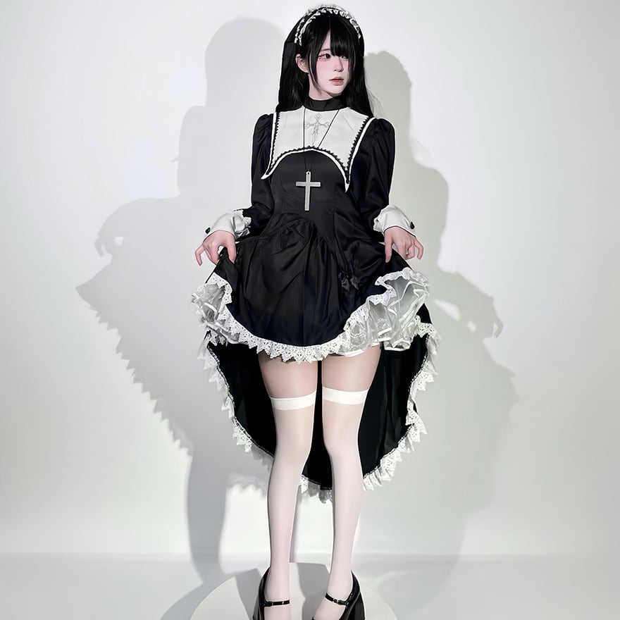 コスプレ衣装 修道女コスチューム ゴスロリ 刺繍 クロス十字
