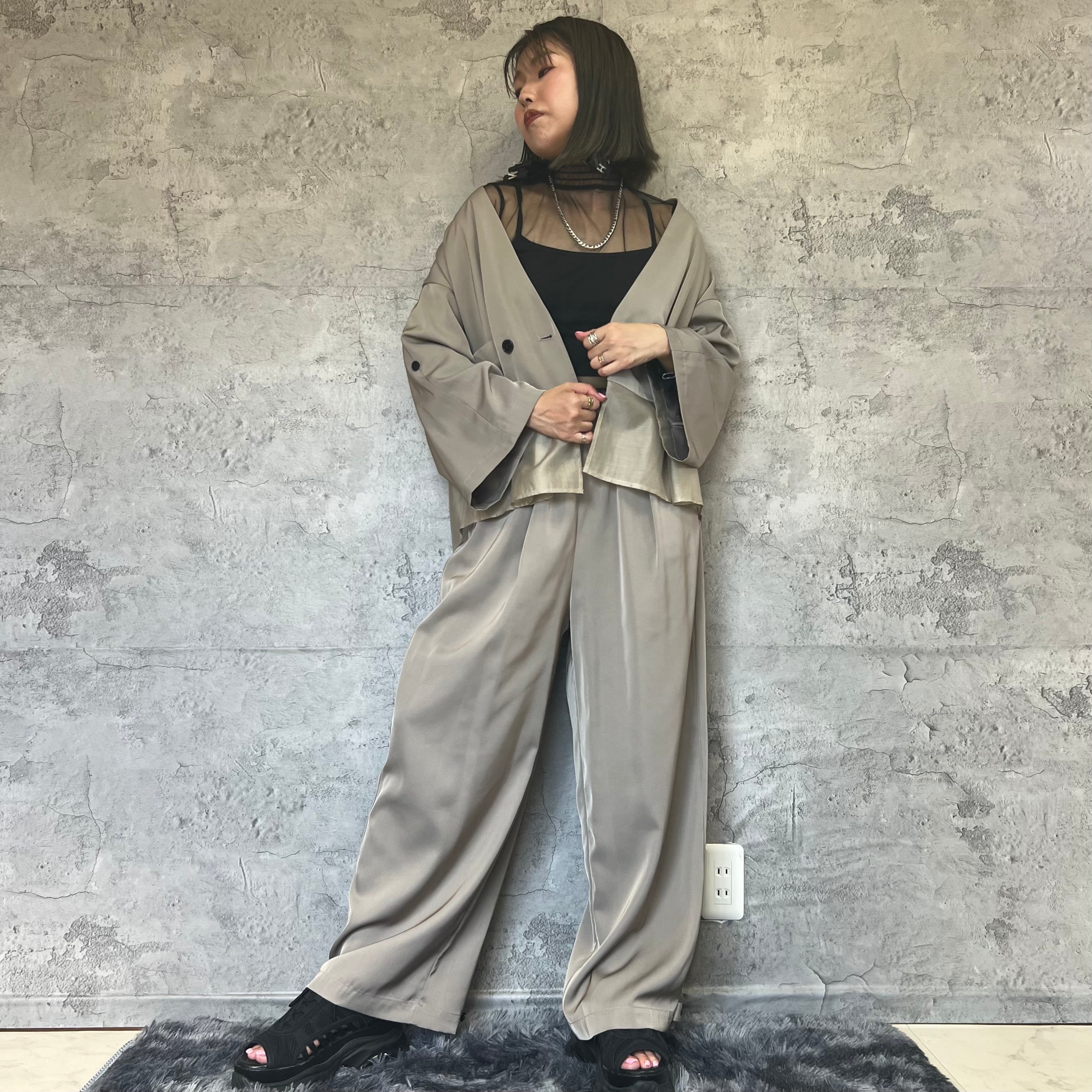 ヘムシアーノーカラーブラウスジャケット&とろみパンツ セットアップ