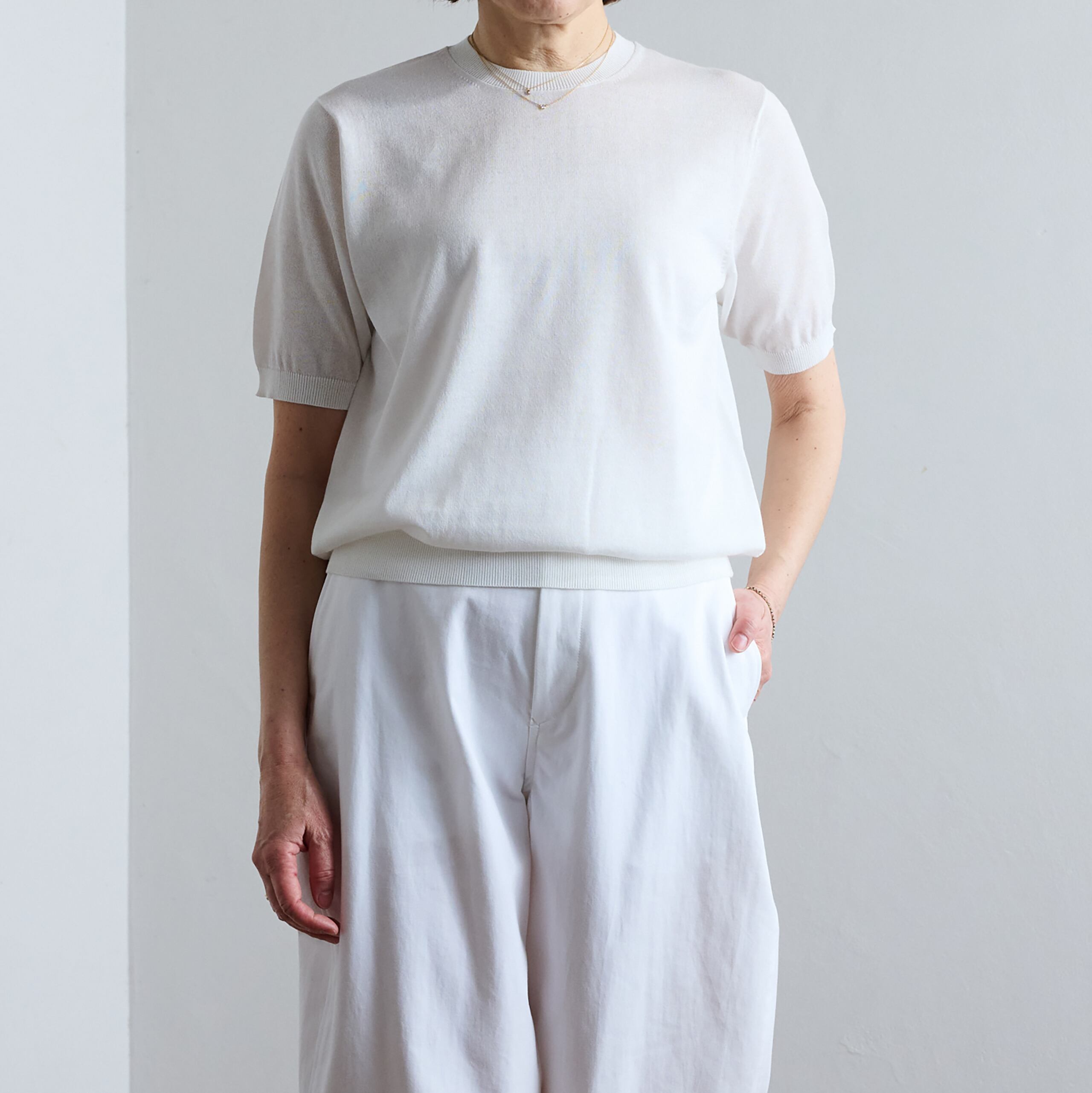 SLOANE スローン 16G天竺 リサイクルポリエステル×コットン 半袖クルーネック ホワイト SL10S-1074