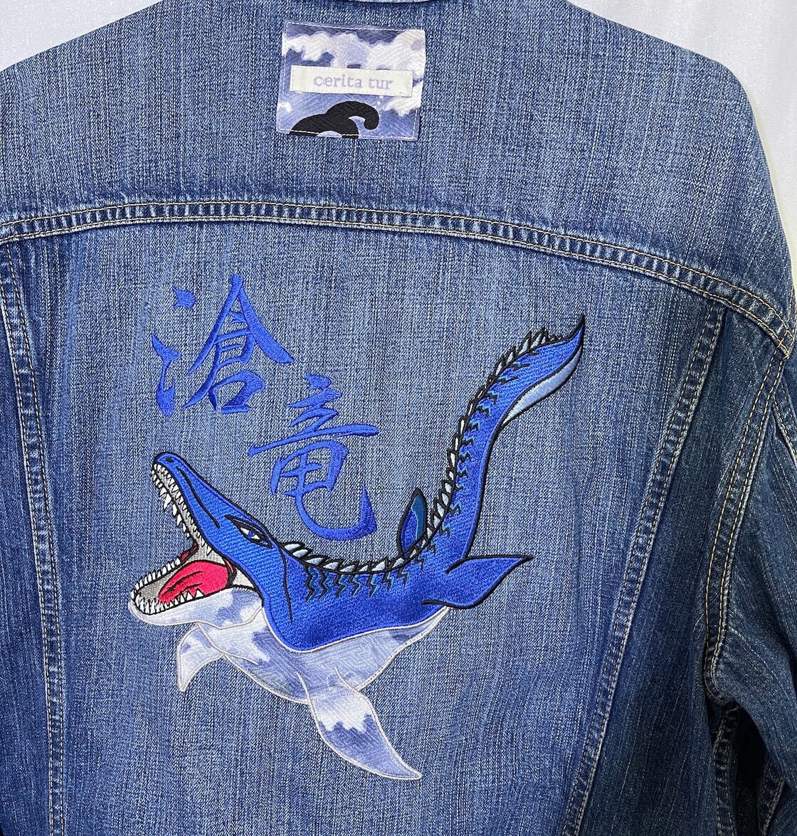 着物リメイク】ヴィンテージデニムジャケット Gジャン モササウルス 