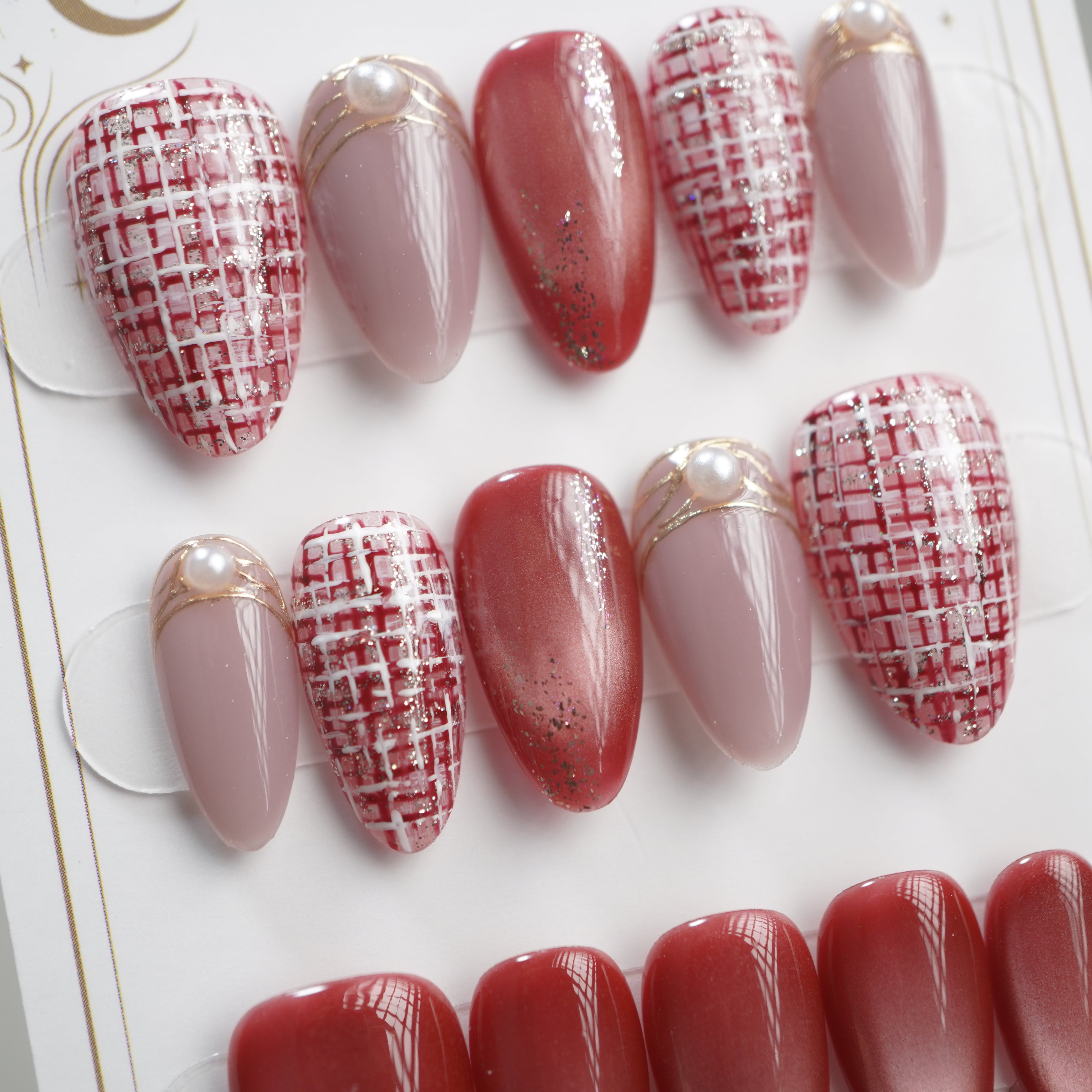 【#777】繰り返し使える【プレミアム】ネイルチップ15枚セット/ピンク 薄ピンク/ミディアム アーモンド/XY337