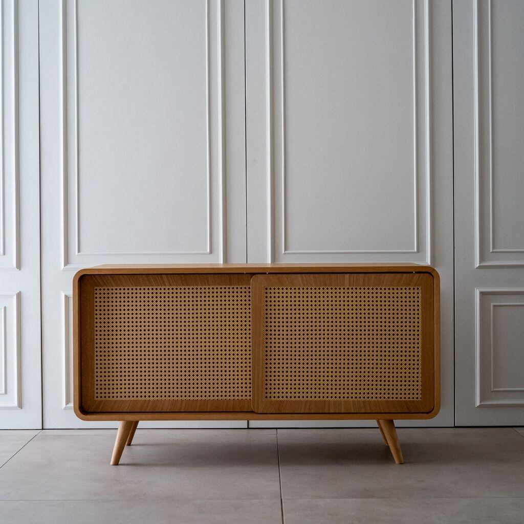 Rattan Cabinet Slide Door Natural / ラタンキャビネット 引き戸仕様