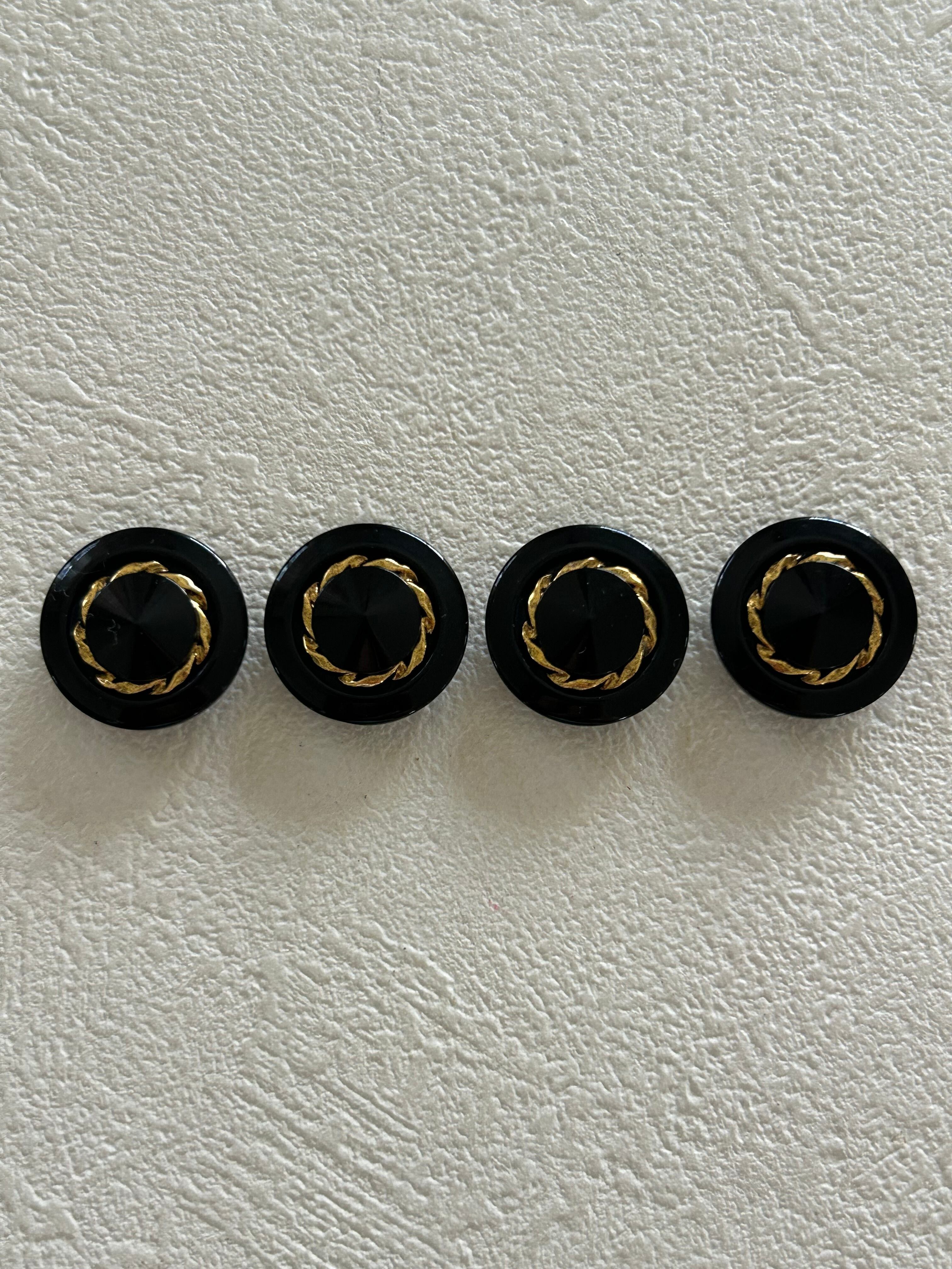 Japanese Vintage ボタン 17mm プラスチックボタン ブラック×ゴールド 昭和レトロ アクセサリーパーツ 装飾材 カルトナージュ