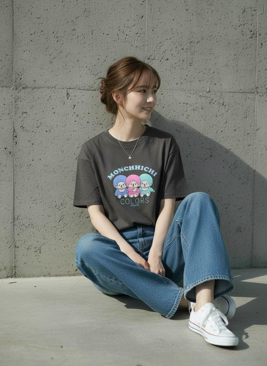 【セレクトライン】モンチッチ ヴィンテージライクTシャツ(カラーズ) スミクロ